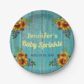 Rustige Land Blue Sunflower Baby Sprinkle Party Papieren Bordje (Voorkant)
