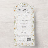 Rustige Land Daisy Floral QR-code All In One Uitnodiging (Binnen)