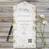 Rustige Land Daisy Floral QR-code All In One Uitnodiging