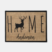 Rustige Land Faux Burlap Buck Familienaam Deurmat (Voorkant)
