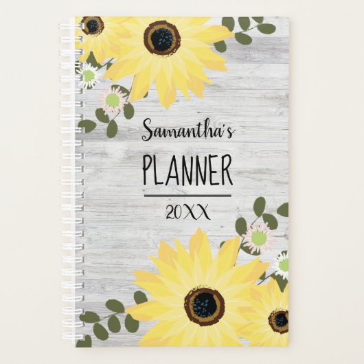 Rustige Land Naam hout en zonnebloemen Planner (Voorkant)