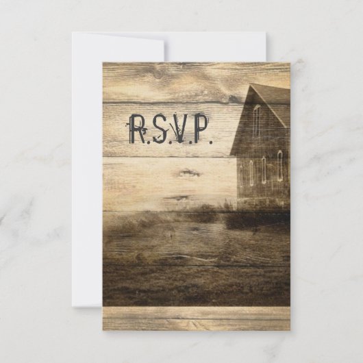 Rustige Land Old Barn Wedding RSVP reactie (Voorkant)