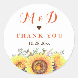 Rustige Land Sunflower Bouquet Wedding Favor Ronde Sticker