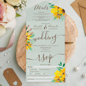 Rustige land waterverf script zonnebloem bruiloft all in one uitnodiging