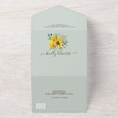 Rustige land waterverf script zonnebloem bruiloft all in one uitnodiging (Buitenkant)