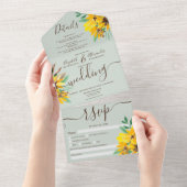 Rustige land waterverf script zonnebloem bruiloft all in one uitnodiging (Afscheurbaar)