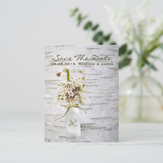 rustige land - wildbloem - bruiloft met witte berk aankondigingskaart (Staand voorkant)