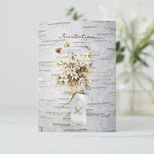 rustige land - wildbloem - bruiloft met witte berk kaart (Staand voorkant)