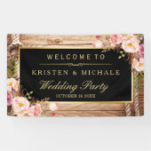Rustige Land Wood Knot Floral Wedding Party Spandoek (Horizontaal)