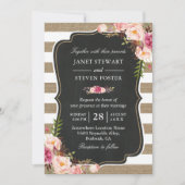 Rustige landbloemen Burlap Stripes Chic Wedding Kaart (Voorkant)