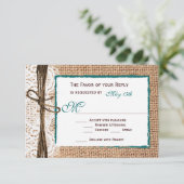 Rustige landburlap Blauwgroen RSVP-kaarten RSVP Kaartje (Staand voorkant)