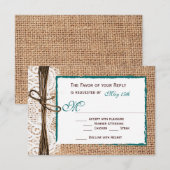 Rustige landburlap Blauwgroen RSVP-kaarten RSVP Kaartje (Voorkant / Achterkant)