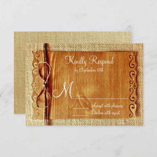 Rustige landburlap Bokes RSVP-kaarten RSVP Kaartje (Voorkant / Achterkant)