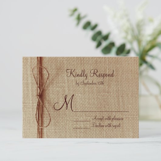 Rustige landburlap Bokes RSVP-kaarten RSVP Kaartje (Staand voorkant)