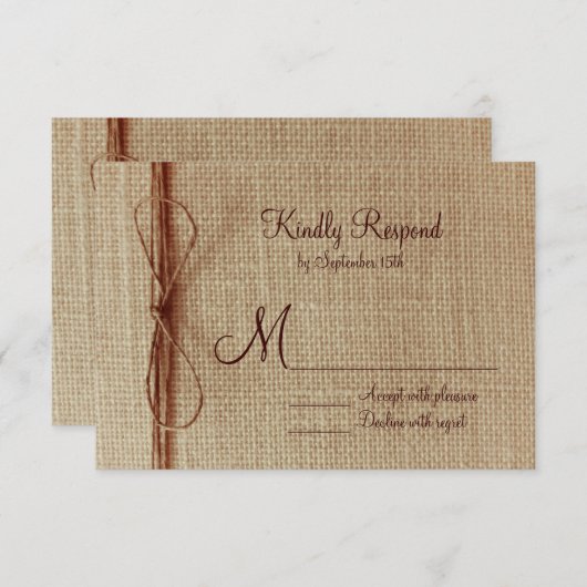Rustige landburlap Bokes RSVP-kaarten RSVP Kaartje (Voorkant / Achterkant)