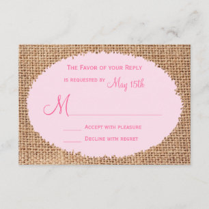 Rustige landburlap roze RSVP-kaarten RSVP Kaartje