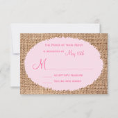 Rustige landburlap roze RSVP-kaarten RSVP Kaartje (Voorkant)