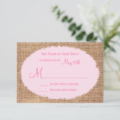 Rustige landburlap roze RSVP-kaarten RSVP Kaartje (Staand voorkant)