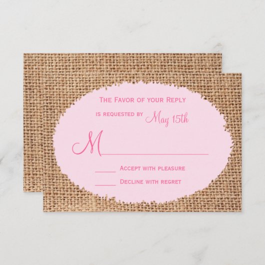 Rustige landburlap roze RSVP-kaarten RSVP Kaartje (Voorkant / Achterkant)