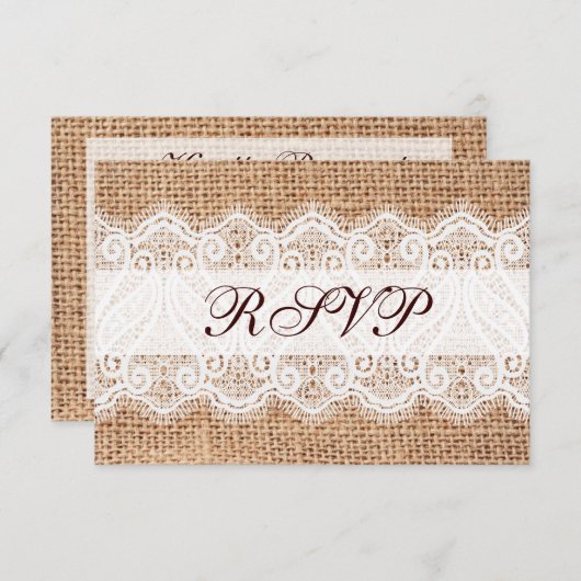 Rustige landburlap RSVP-kaarten RSVP Kaartje (Voorkant / Achterkant)