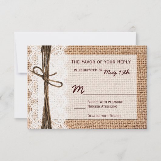 Rustige landburlap RSVP-kaarten RSVP Kaartje (Voorkant)