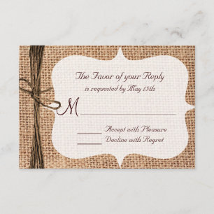 Rustige landburlap twine Wedding RSVP-kaarten RSVP Kaartje