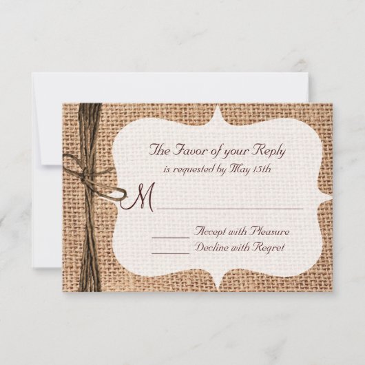 Rustige landburlap twine Wedding RSVP-kaarten RSVP Kaartje (Voorkant)