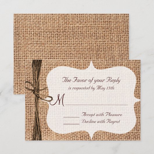 Rustige landburlap twine Wedding RSVP-kaarten RSVP Kaartje (Voorkant / Achterkant)
