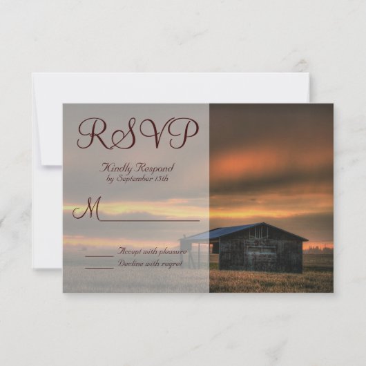Rustige landelijke Barn Love Wedding RSVP-kaarten RSVP Kaartje (Voorkant)