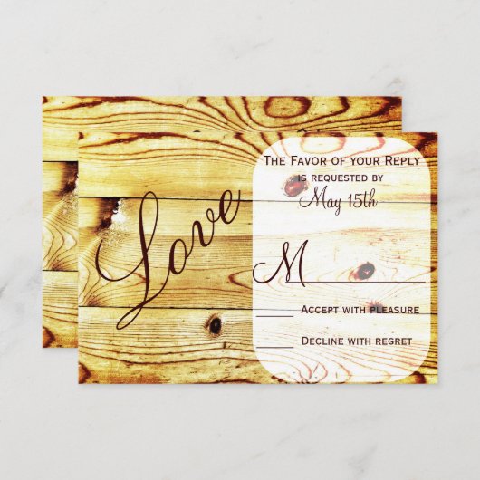 Rustige landelijke Barn Wood Love Weddenschap RSVP (Voorkant / Achterkant)