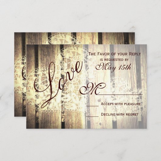 Rustige landelijke Barn Wood Love Weddenschap RSVP (Voorkant / Achterkant)