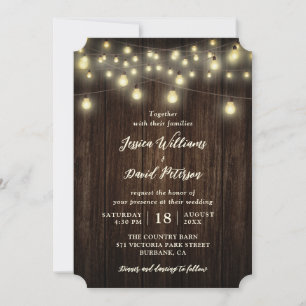 Rustige landelijke Barn Wood String Lights Wedding Kaart