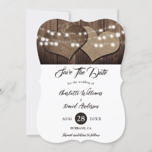 Rustige landelijke Barn Wood String Lights Wedding Save The Date