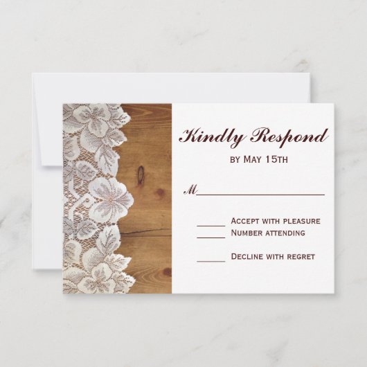 Rustige landelijke Barn Wood Wace Wedding RSVP-kaa RSVP Kaartje (Voorkant)