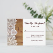 Rustige landelijke Barn Wood Wace Wedding RSVP-kaa RSVP Kaartje (Staand voorkant)