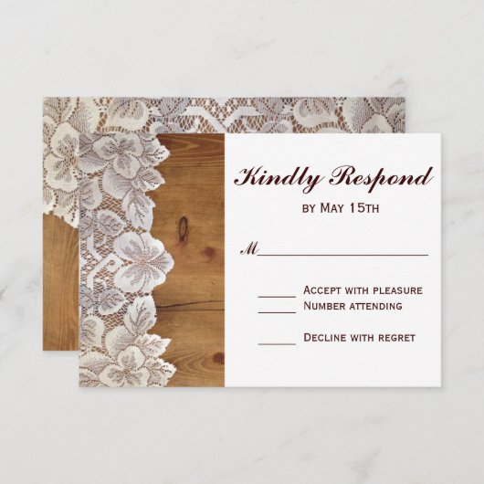 Rustige landelijke Barn Wood Wace Wedding RSVP-kaa RSVP Kaartje (Voorkant / Achterkant)