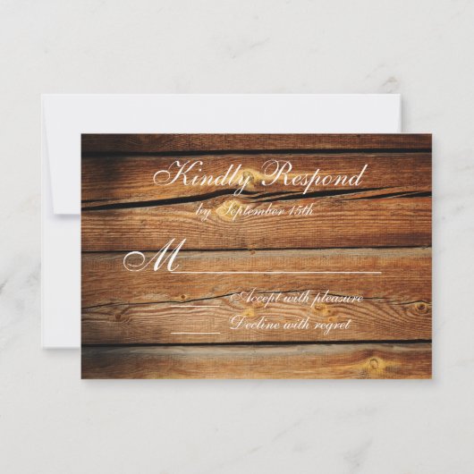 Rustige landelijke Barn Wood Wedding RSVP-kaarten RSVP Kaartje (Achterkant)