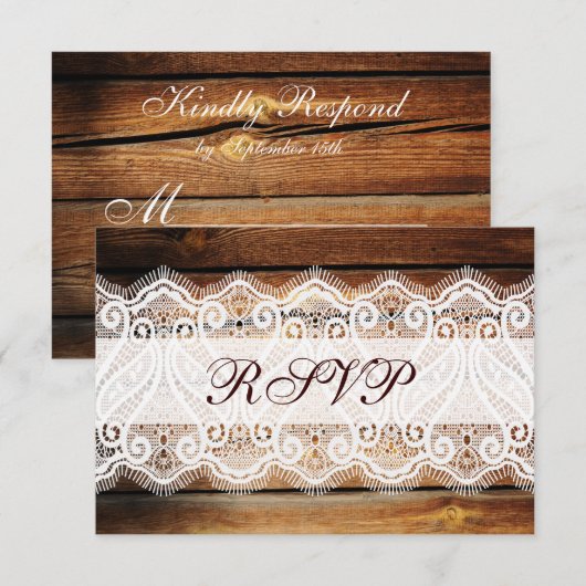 Rustige landelijke Barn Wood Wedding RSVP-kaarten RSVP Kaartje (Voorkant / Achterkant)