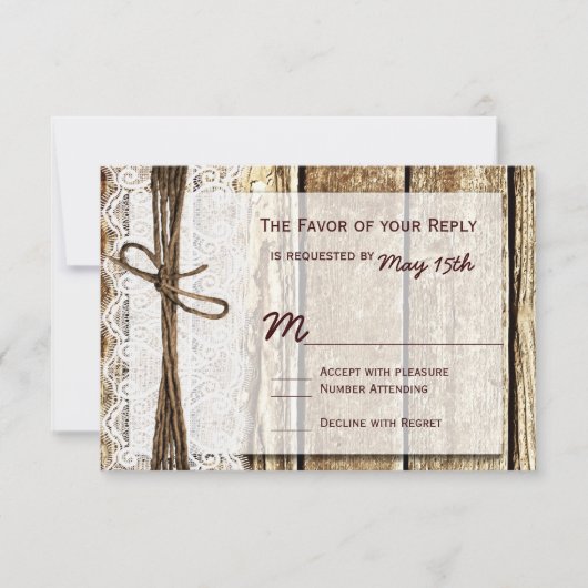 Rustige landelijke Barn Wood Wedding RSVP-kaarten RSVP Kaartje (Voorkant)