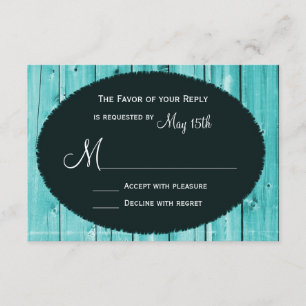 Rustige landelijke Blauwgroen Barn Wood Wedding RS RSVP Kaartje
