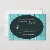 Rustige landelijke Blauwgroen Barn Wood Wedding RS RSVP Kaartje (Voorkant)