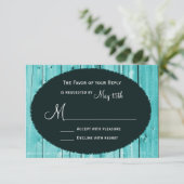Rustige landelijke Blauwgroen Barn Wood Wedding RS RSVP Kaartje (Staand voorkant)