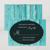 Rustige landelijke Blauwgroen Barn Wood Wedding RS RSVP Kaartje (Voorkant / Achterkant)