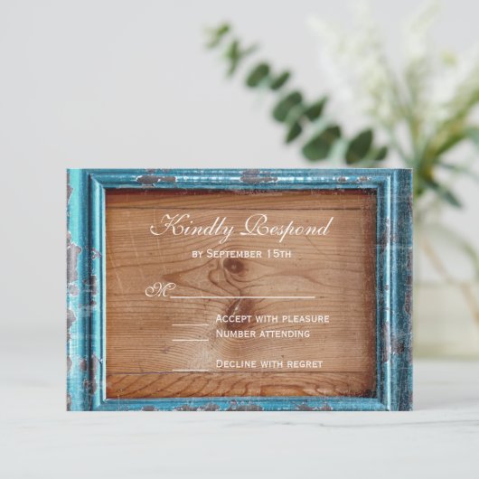 Rustige landelijke Blauwgroen Lijst RSVP-kaarten RSVP Kaartje (Staand voorkant)