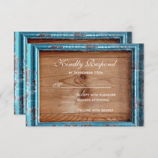 Rustige landelijke Blauwgroen Lijst RSVP-kaarten RSVP Kaartje (Voorkant / Achterkant)