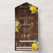 Rustige landelijke bruiloft met zonnebloempitten all in one uitnodiging (Binnen)