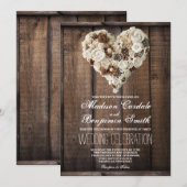Rustige landelijke houten bloem Heart Wedding Invi Kaart (Voorkant / Achterkant)