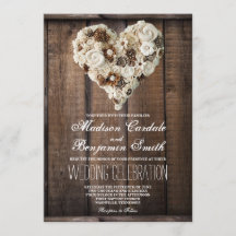 Rustige landelijke houten bloem Heart Wedding Invi