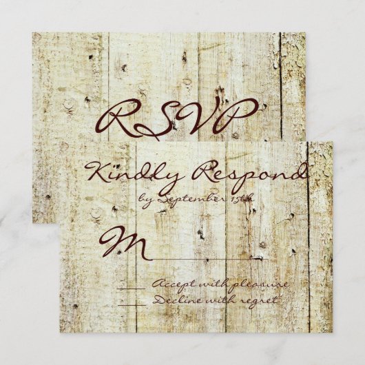 Rustige landelijke RSVP-kaarten voor houtweddenwed RSVP Kaartje (Voorkant / Achterkant)