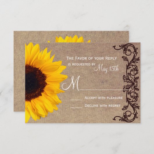 Rustige landelijke zondbloembruiloft RSVP-antwoord RSVP Kaartje (Voorkant / Achterkant)